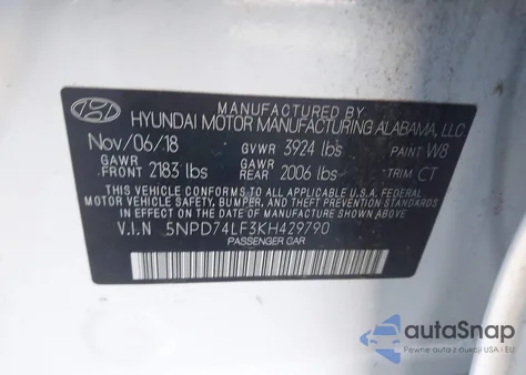 2019 Hyundai Elantra Se z USA, uszkodzony, nr VIN 5NPD74LF3KH429790